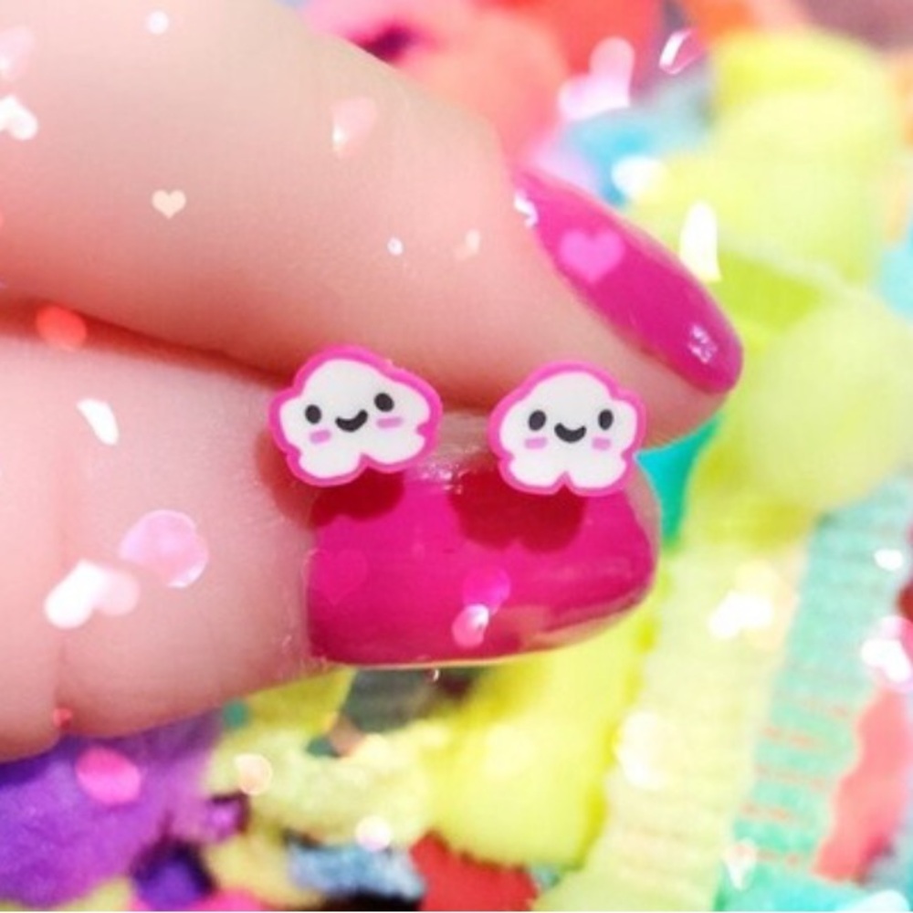 Pink Kawaii Cloud Earrings, tiny post earrings